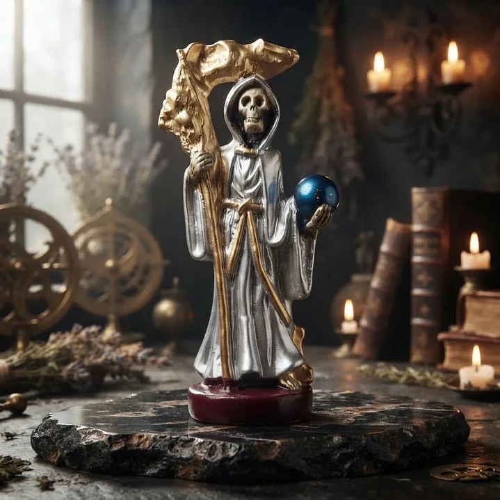 Santa Muerte Plateada de 12 cm – Figura Decorativa y Espiritual 1
