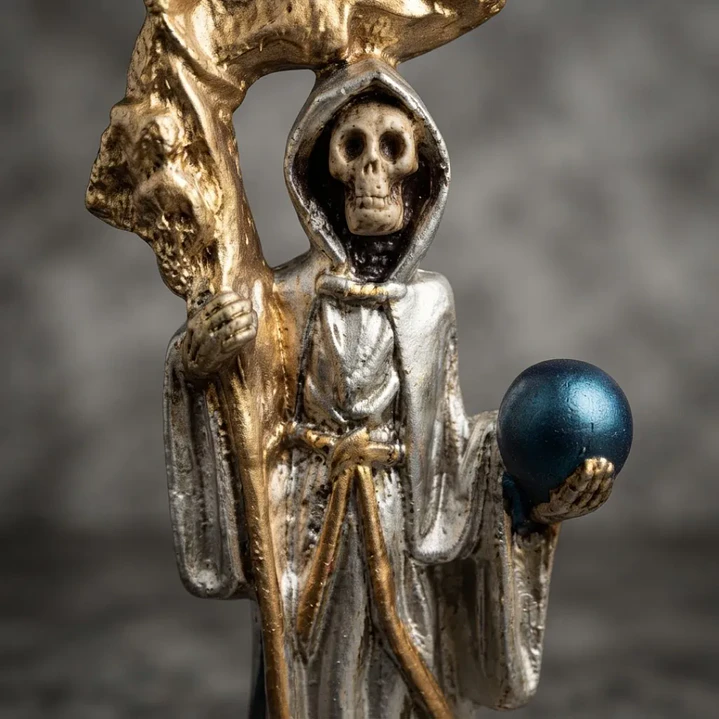 Santa Muerte Plateada de 12 cm – Figura Decorativa y Espiritual 2
