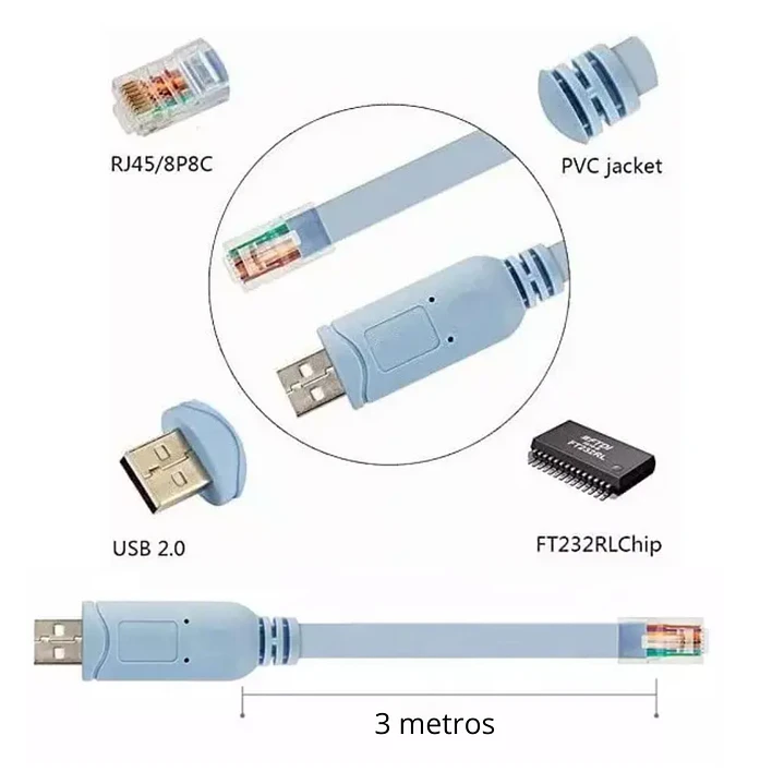 Cable de Consola USB a RJ45 de 3 Metros para Configuración de Redes 2