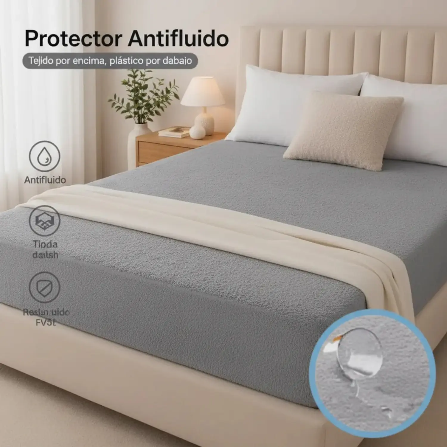 Protector de Colchón Terry 100% Impermeable Color Gris Calidad Premium 2