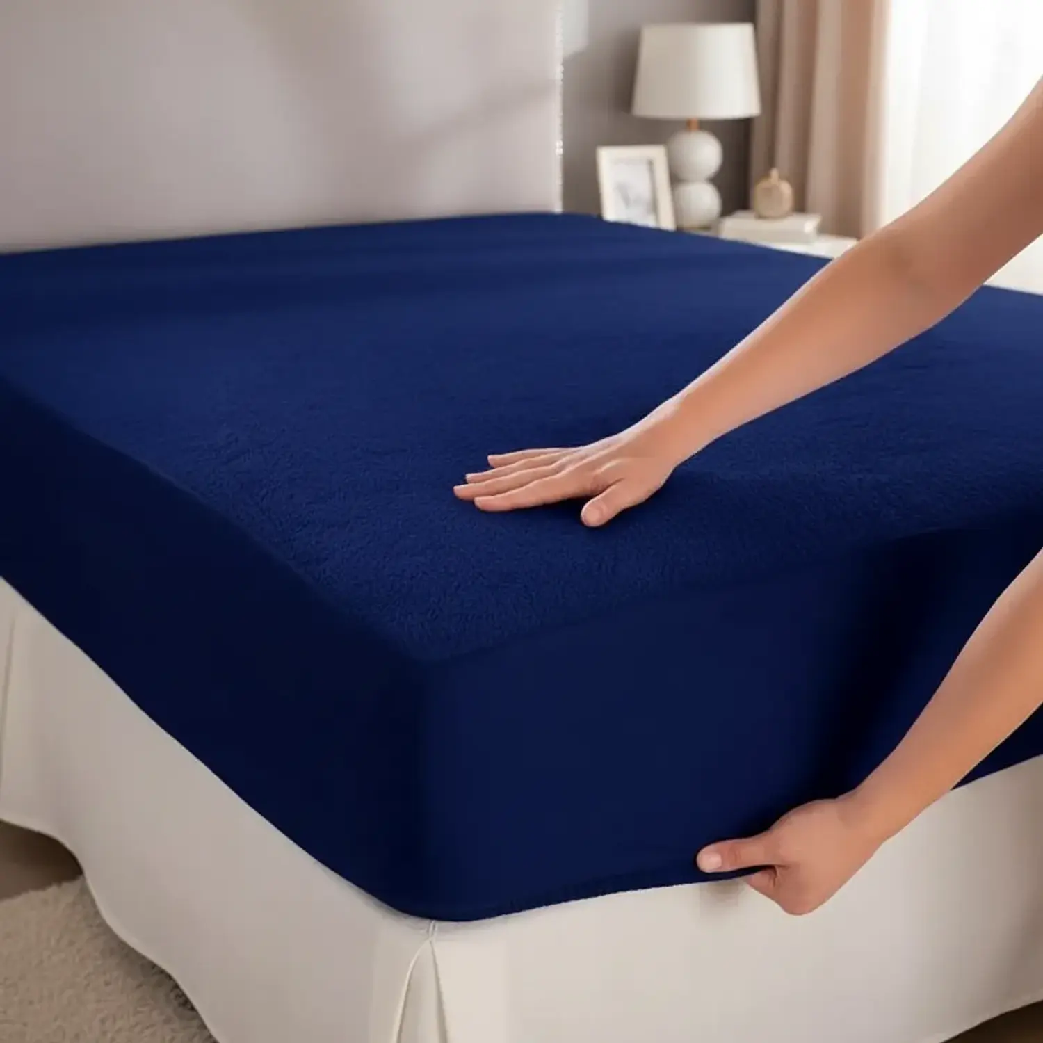 Protector de Colchón Terry 100% Impermeable Color Azul Calidad Premium 1
