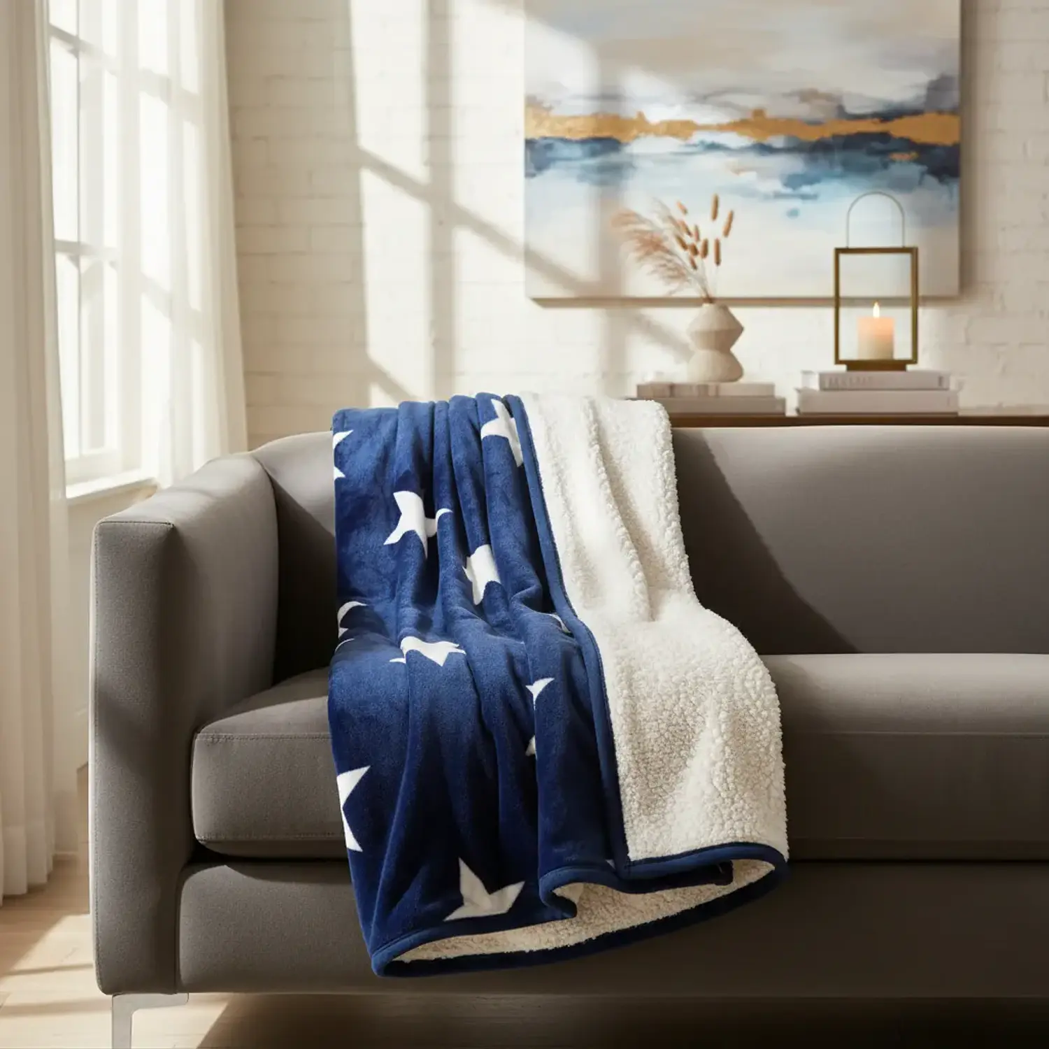 Cobija Ovejera Diseño de Estrellas Suavidad y Calides, Medidas 210x190 Cm 12