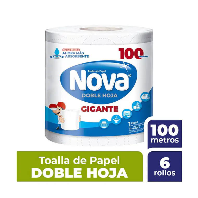 Toalla de Papel Nova Gigante Doble Hoja 100 Metros – Pack 6 Rollos 1