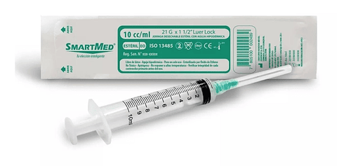 Jeringa Luer Lock 10ml C/aguja 21g X 1 1/2 Smartmed X 100