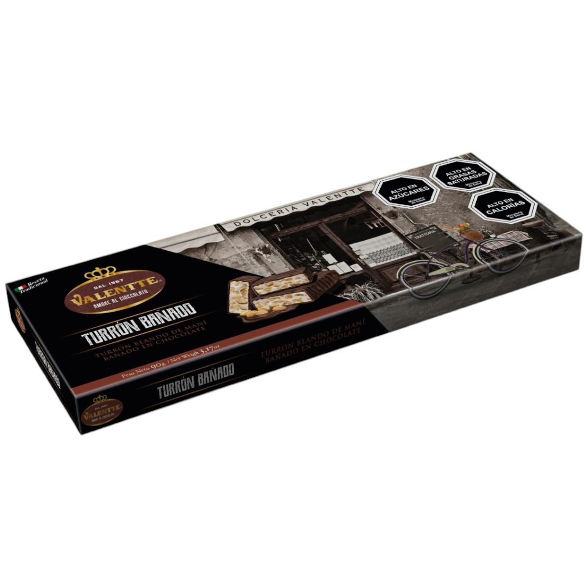 Barra Turron de Mani Bañado en Chocolate Valentte 90 g