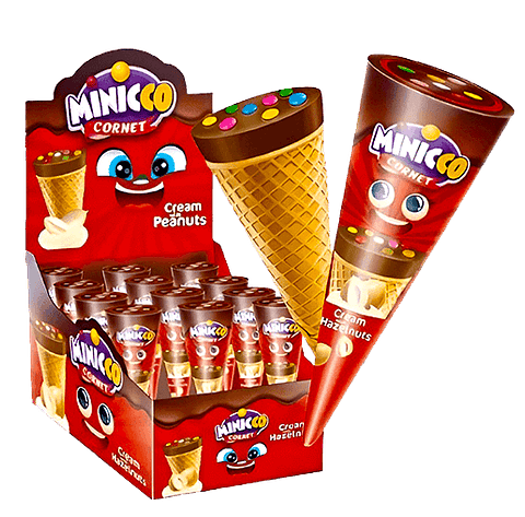 Pack Display 12 Conos Rellenos Crema De Avellana Minicco