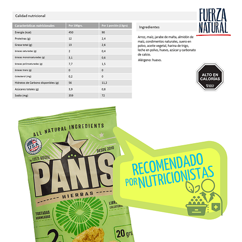 Panis 20g Sabor Hierbas Snack Saludable Fuerza Natural