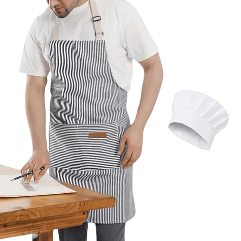 Set Cocinero Chef Pechera o Delantal y Gorro