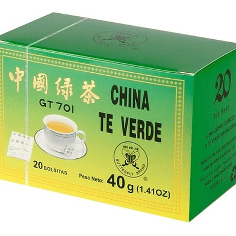 Te Verde China Green Tea Butterfly Brand 20 Bolsitas 40G
