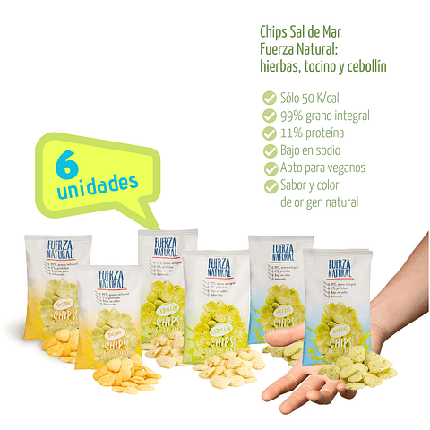 Pack 6 Chips Sal de Mar Fuerza Natural Hierbas Tocino Cebollín