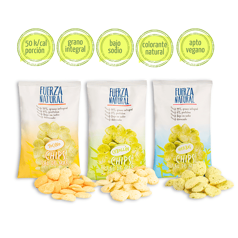 Pack 6 Chips Sal de Mar Fuerza Natural Hierbas Tocino Cebollín
