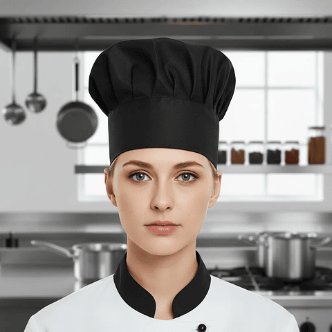 Gorro De Chef O Cocina Negro Tipo Champiñon