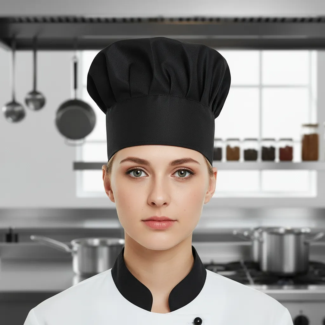 Gorro De Chef O Cocina Negro Tipo Champiñon 2