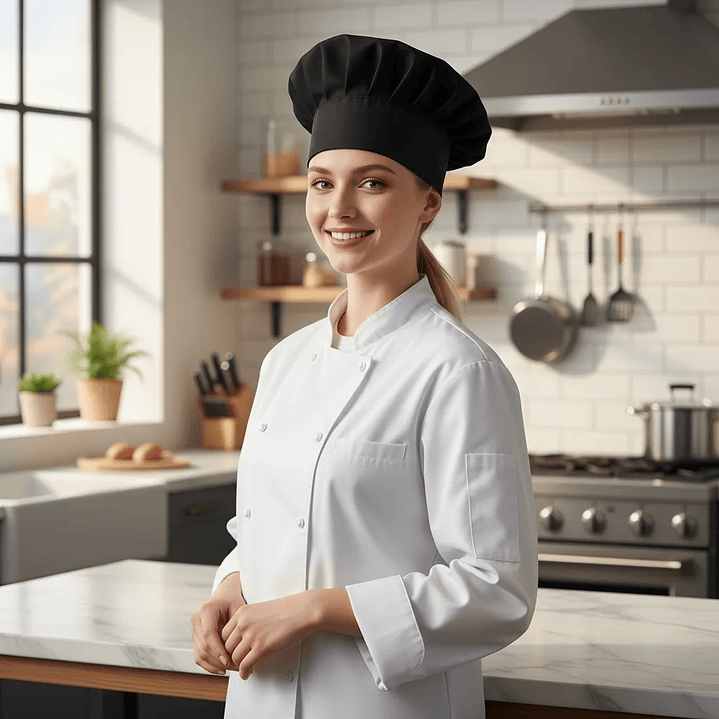 Gorro De Chef O Cocina Negro Tipo Champiñon 1