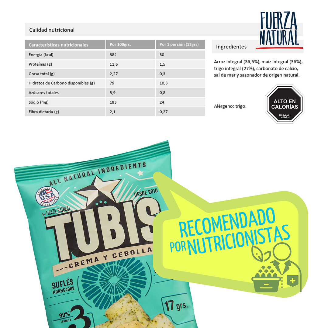 Tubis 17g Crema Y Cebolla Snack Fuerza Natural Pack X24 2