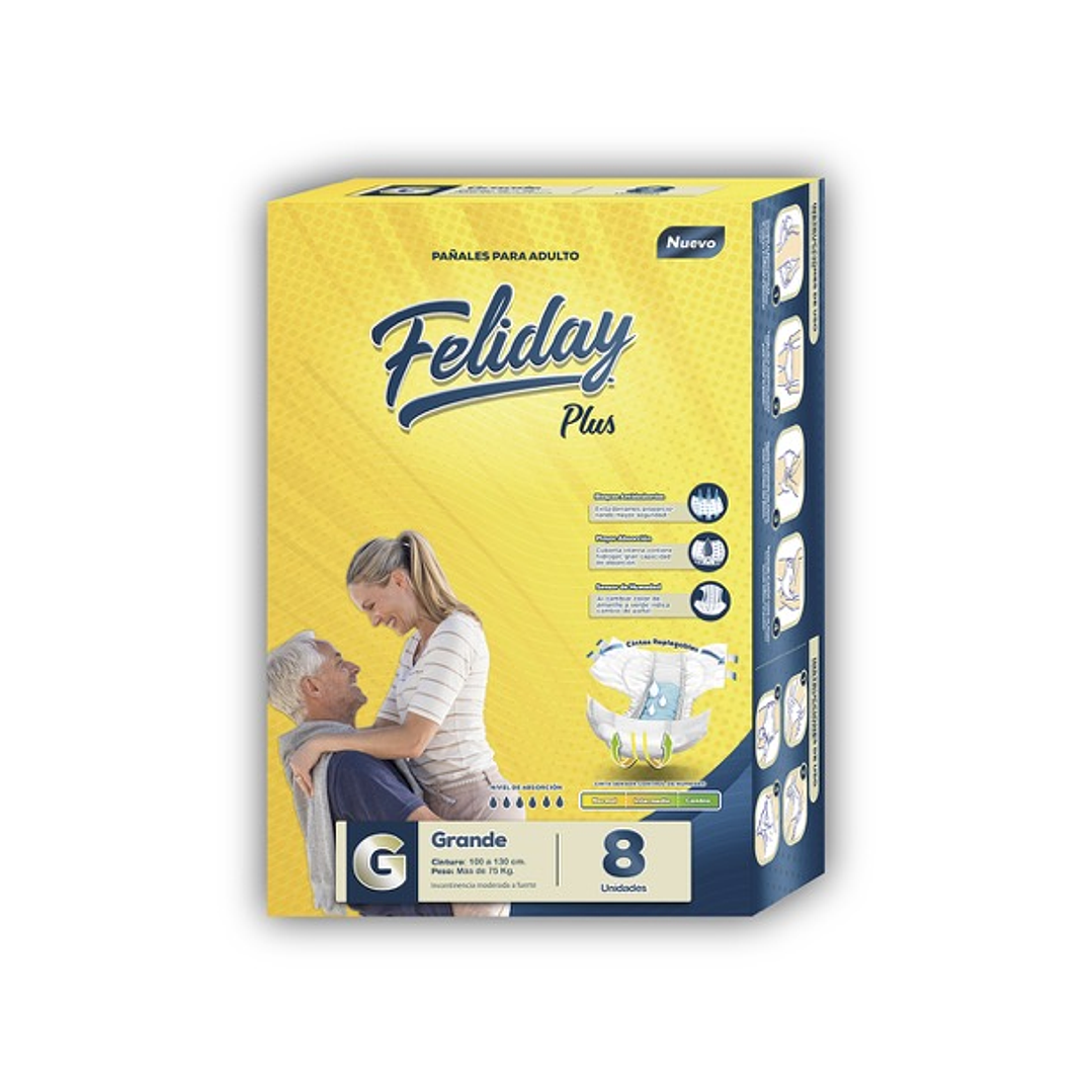 Pañales Adulto Desechables Feliday Plus 8 Un Talla G 1