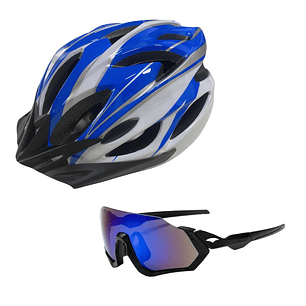 Casco Bicicleta MTB Liviano Azul + Lentes