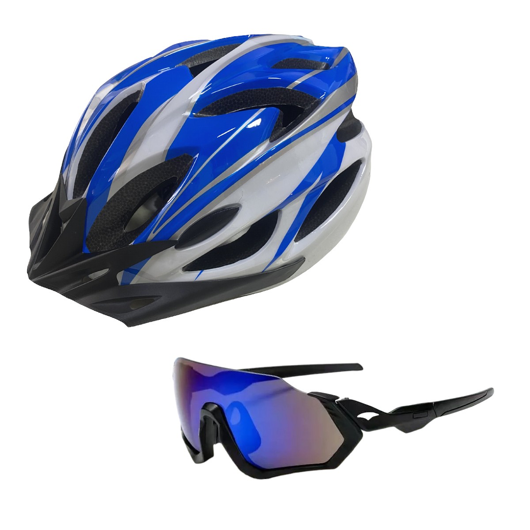 Casco Bicicleta MTB Liviano Azul + Lentes 1