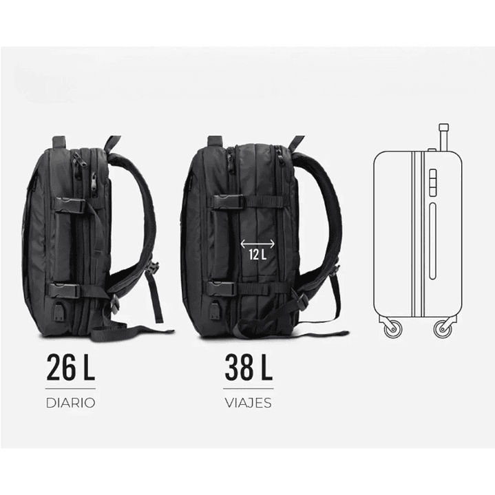 Mochila Maleta Carry On Impermeable Expansible 38l Usb 5