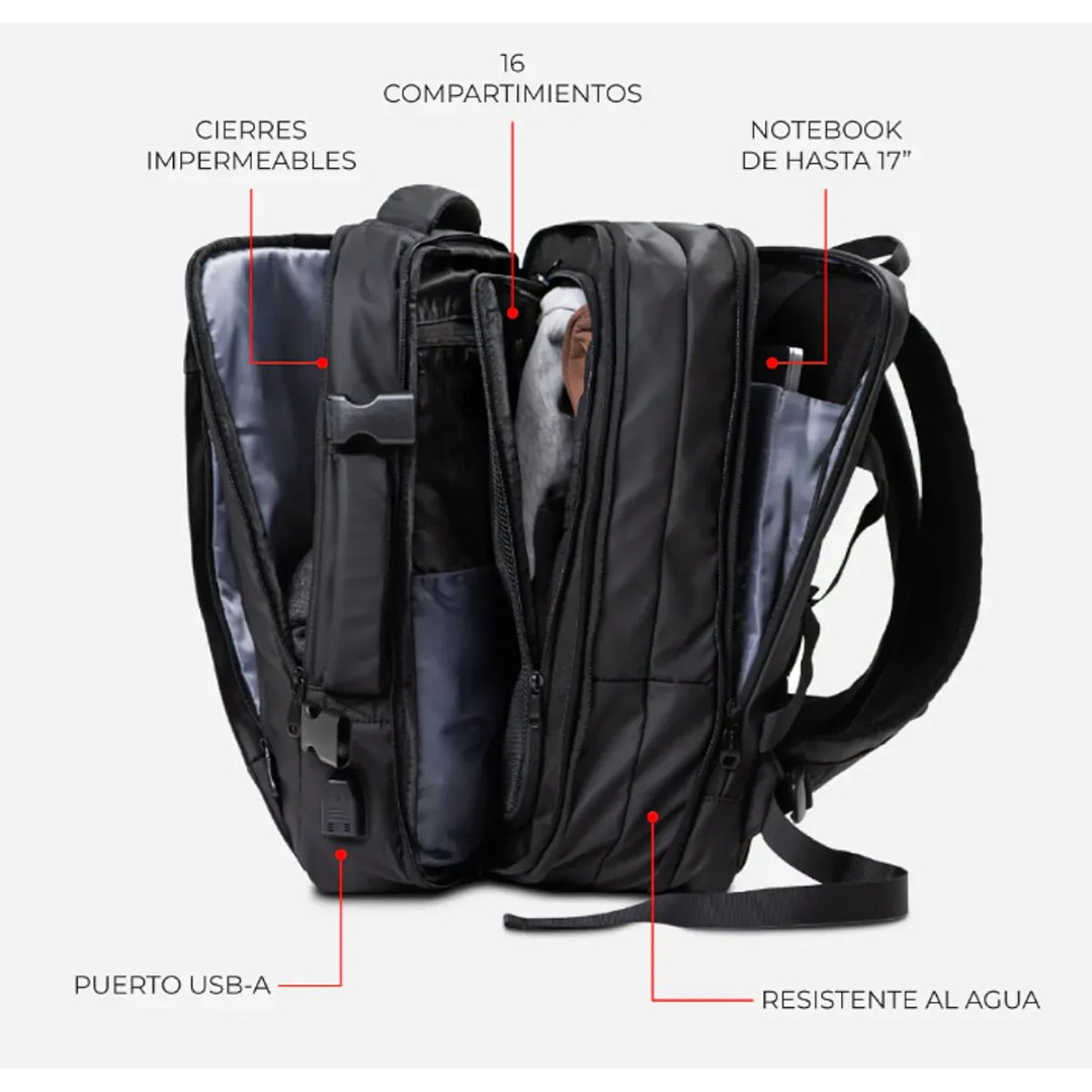 Mochila Maleta Carry On Impermeable Expansible 38l Usb 6