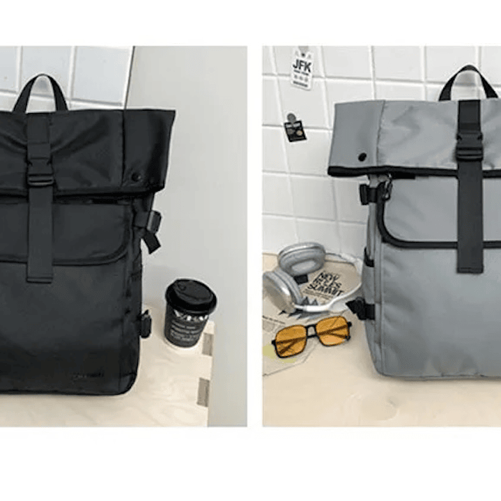 Mochila Urbana Negra Porta Notebook Hebilla Unisex 7