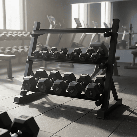 Rack Mancuernas Hexagonales 3 Niveles Fierro Soporte Negro