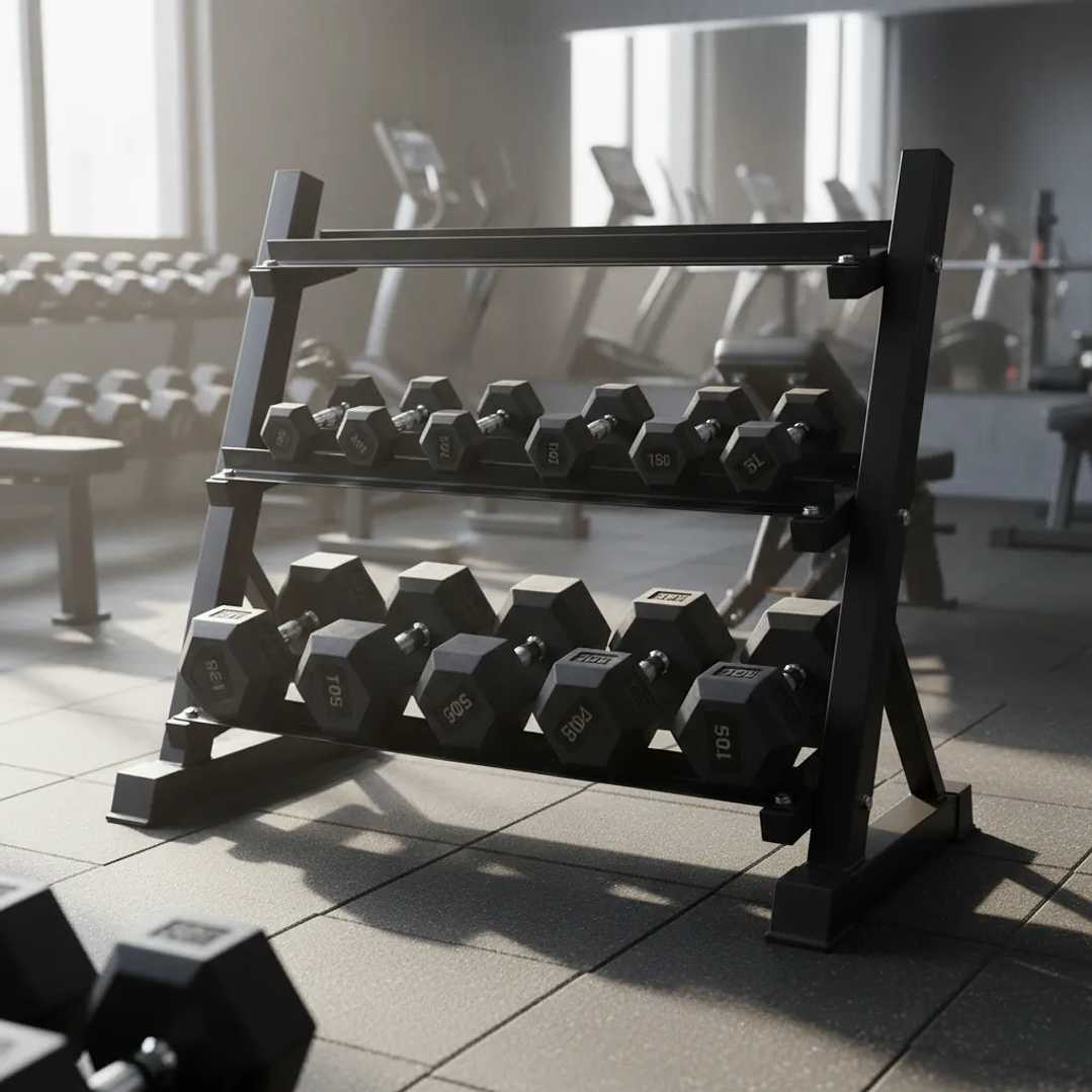 Rack Mancuernas Hexagonales 3 Niveles Fierro Soporte Negro 1