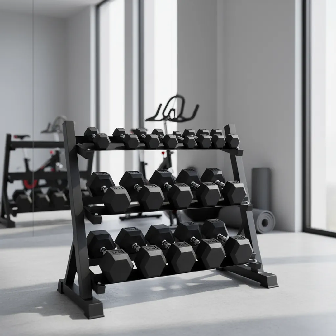 Rack Mancuernas Hexagonales 3 Niveles Fierro Soporte Negro 3