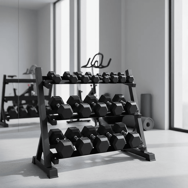 Rack Mancuernas Hexagonales 3 Niveles Fierro Soporte Negro 3