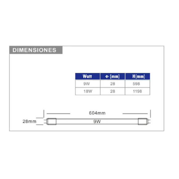 Tubo LED 9W 6500K - Luz día, 600mm x 25 unidades 3