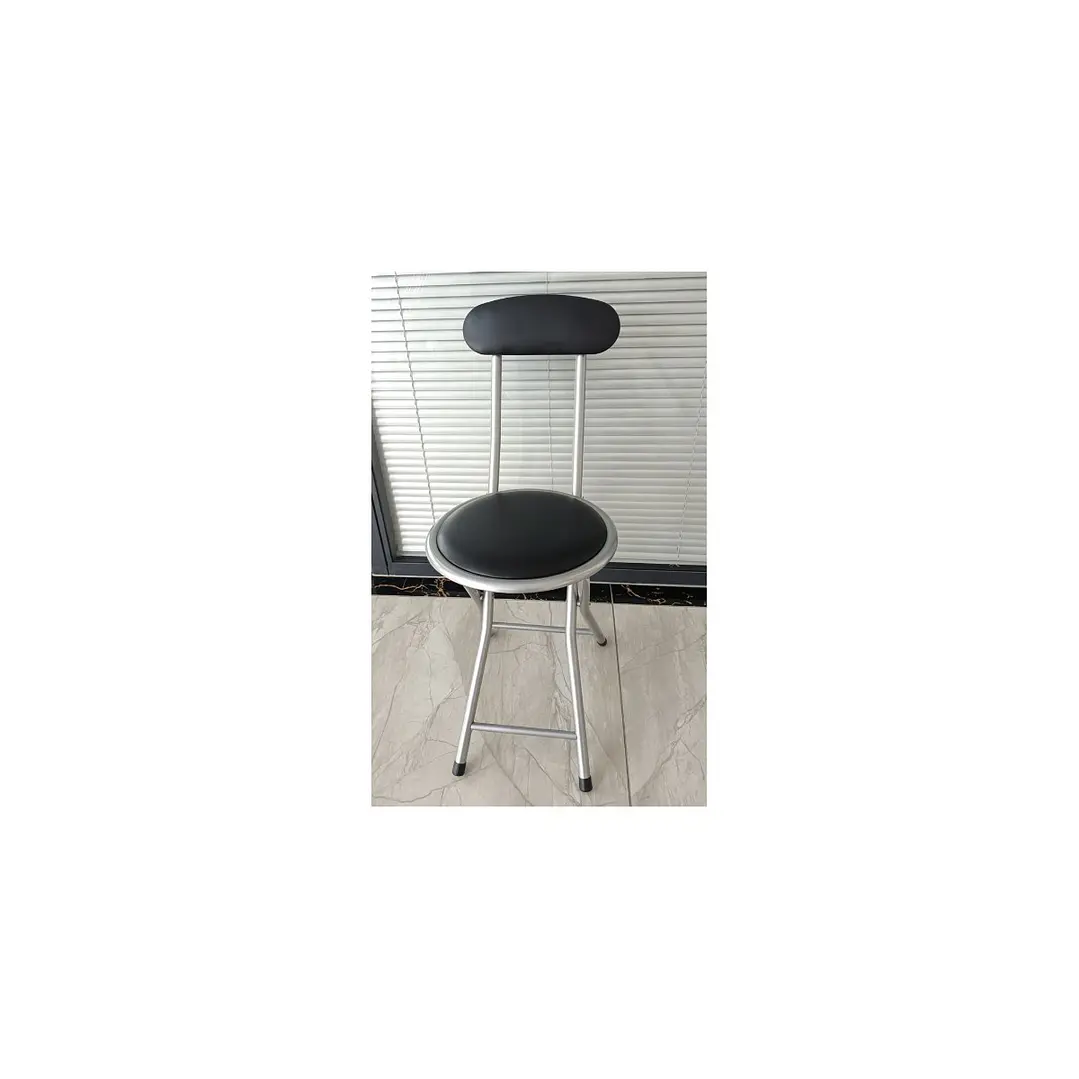 Silla Plegable Portátil Con Respaldo Acolchada Metal Negro Gris 2