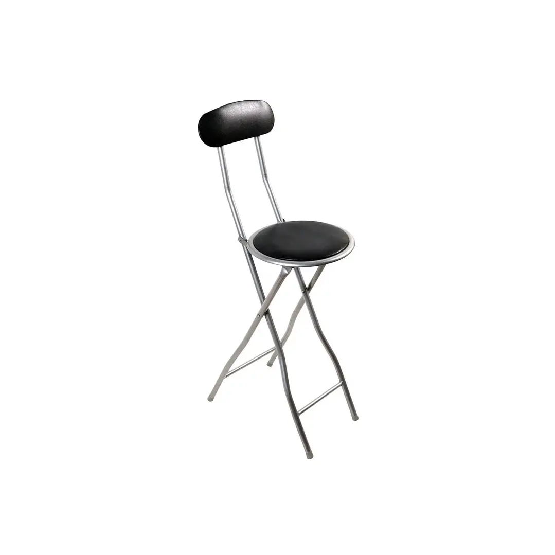 Silla Plegable Portátil Con Respaldo Acolchada Metal Negro Gris 1