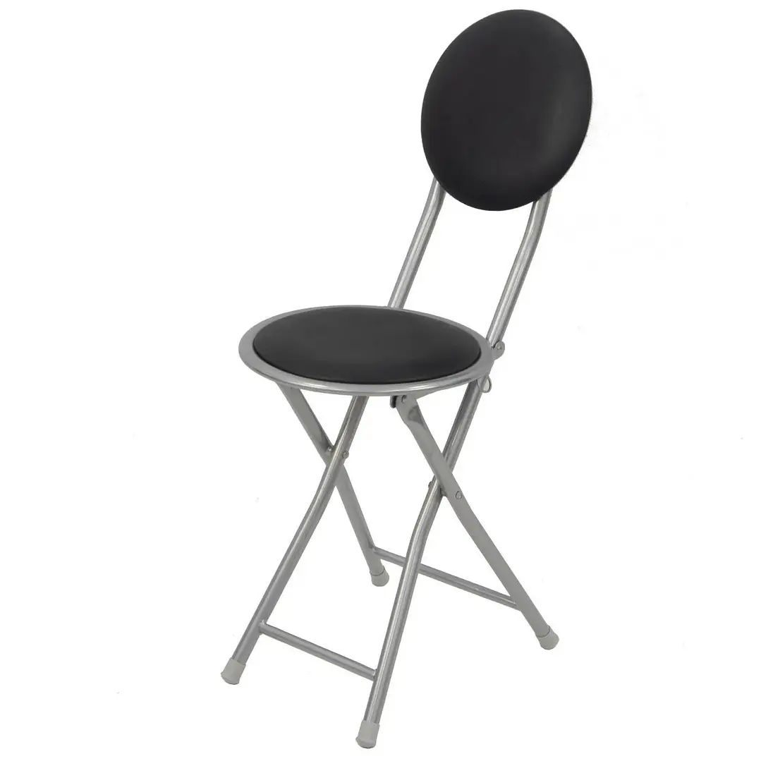 Silla Plegable Portátil Con Respaldo Acolchada Metal Negro Gris 2