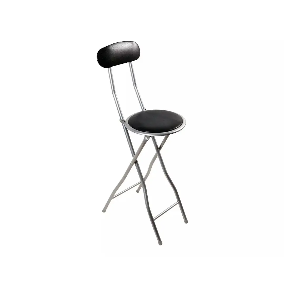 Silla Plegable Portátil Con Respaldo Acolchada Metal Negro Gris 3