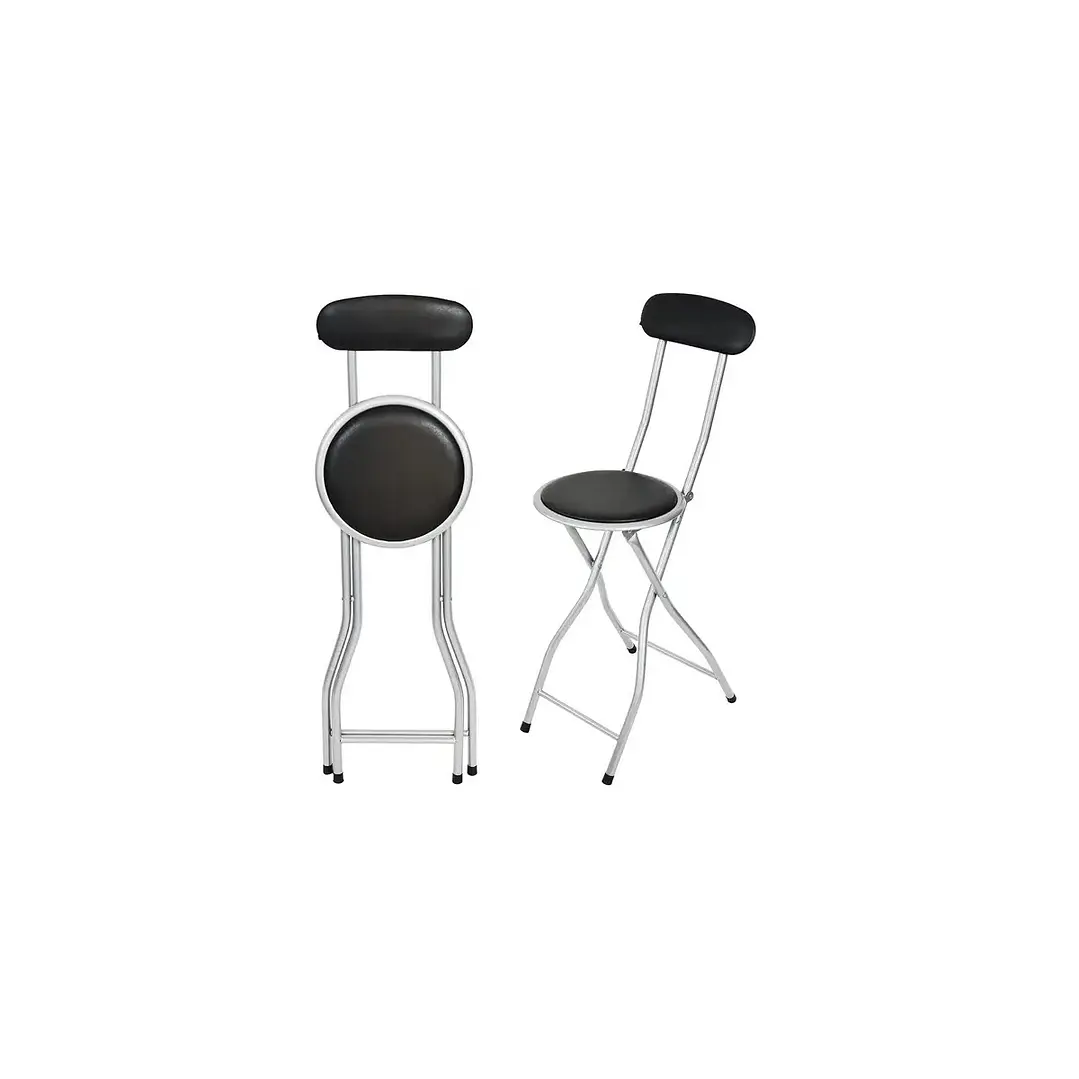 Silla Plegable Portátil Con Respaldo Acolchada Metal Negro Gris 4
