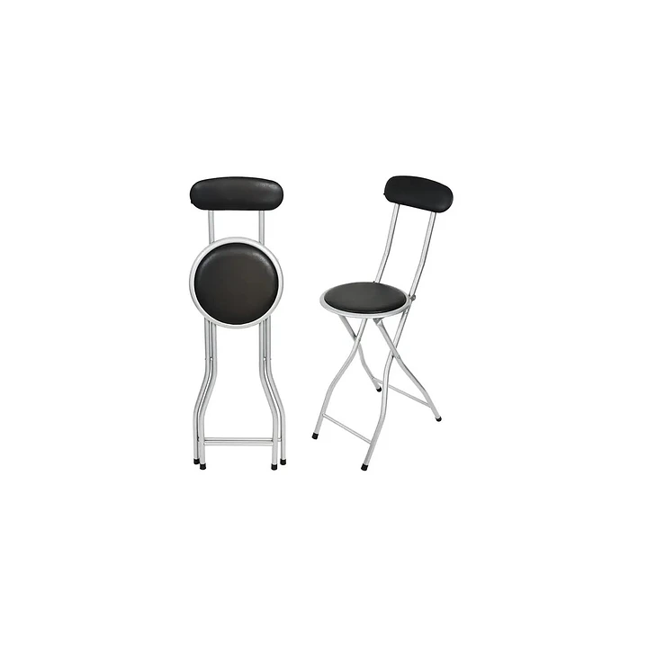 Silla Plegable Portátil Con Respaldo Acolchada Metal Negro Gris 4