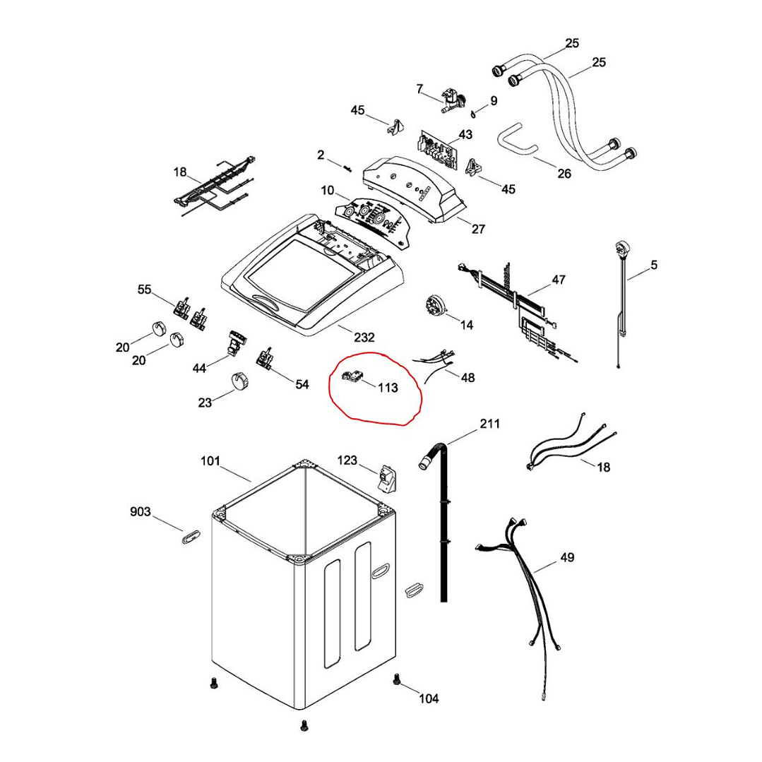 Interruptor Lavadora Mabe centrtales GE T85 Tipo 626 -Mabe SuperCapacidad Bloqueador Tapa Switch 4