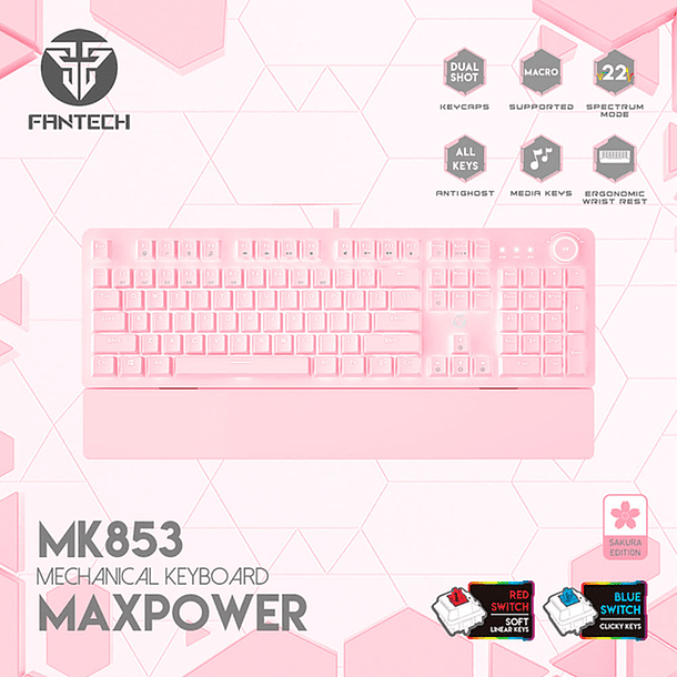 Teclado Mecanico Gamer Fantech Maxpower Mk853 Sakura Edition Red Switch  3