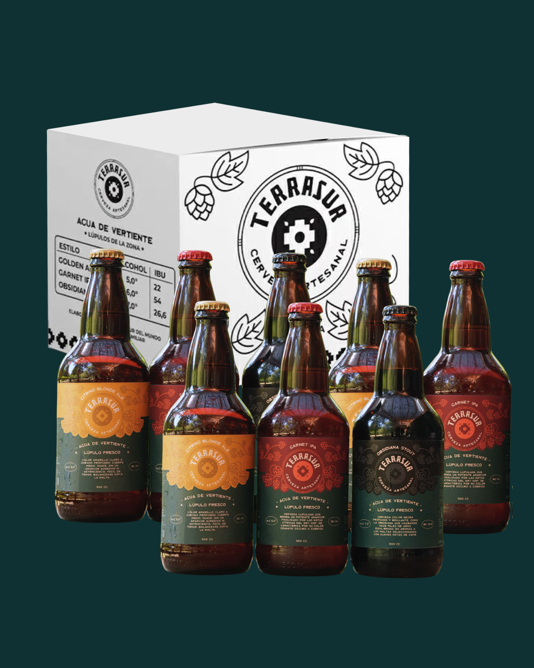 Caja surtida 8 Cervezas Terrasur 500 cc