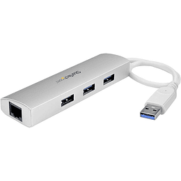 StarTech.com 3-Port USB 3.0 Hub with Gigabit Ethernet Up to 5Gbps - Portable USB Port Expander with 