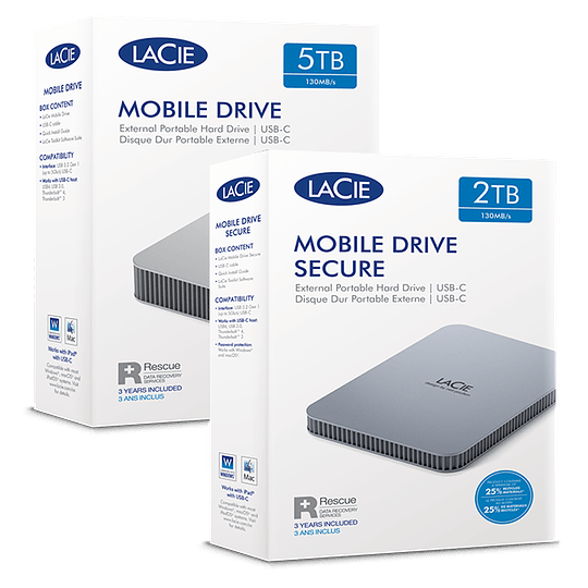 LaCie 2TB Ext 130mb/s USB-C Mobile drive secure