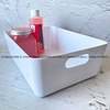 caja organizadora de insumos blanco y rosado 27cm x 10 cm