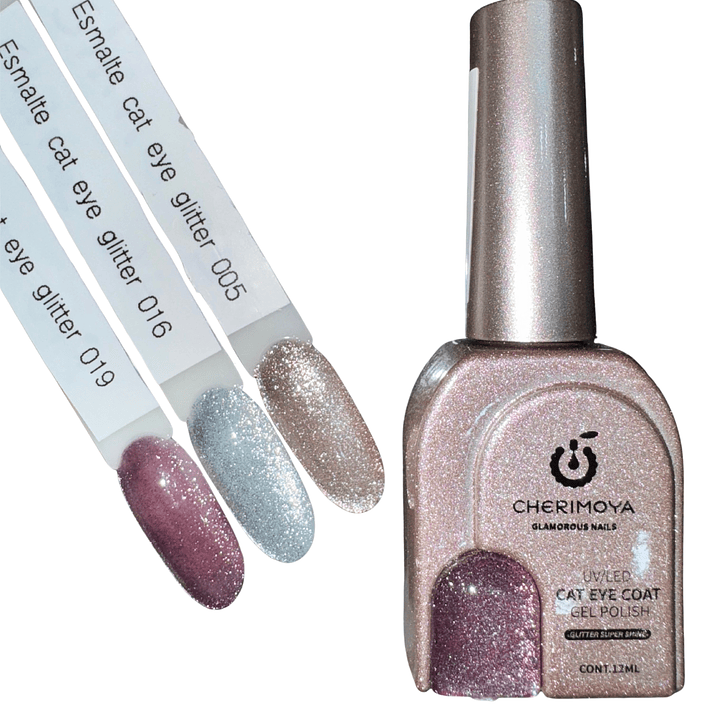 Esmalte ojo de gato glitter shine cherimoya 1