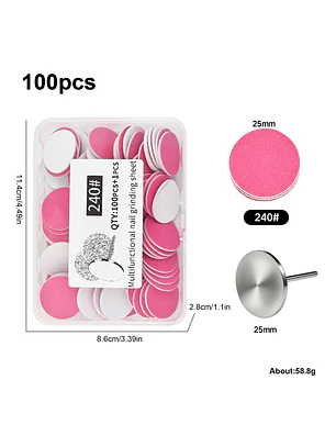 Set de 100 lijas + pododisco rosado 25mm