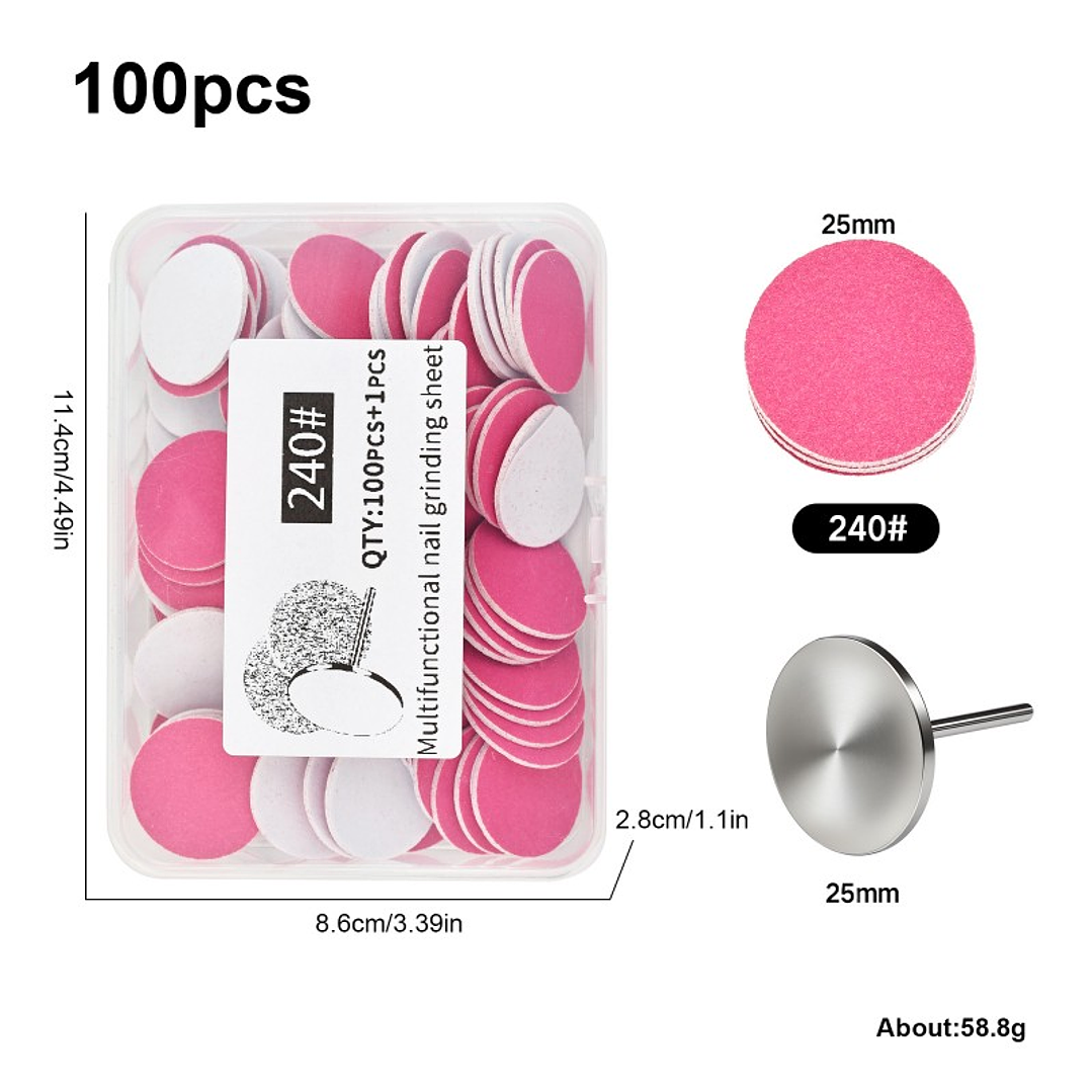 Set de 100 lijas + pododisco rosado 25mm 1