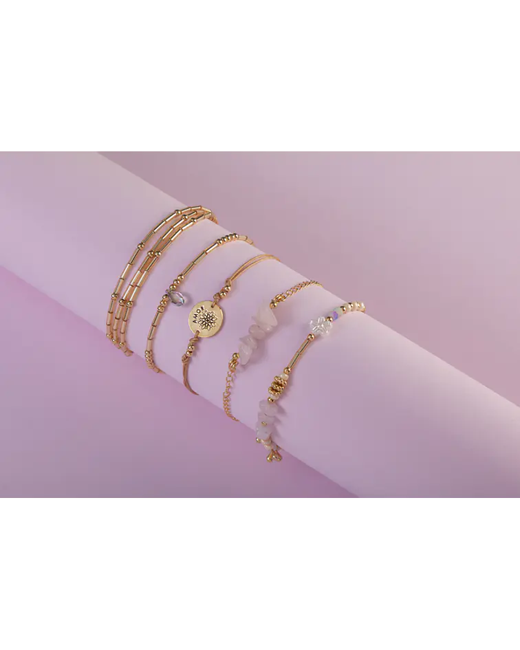 Juego de pulseras Piedras Naturales Cuarzo Rosa