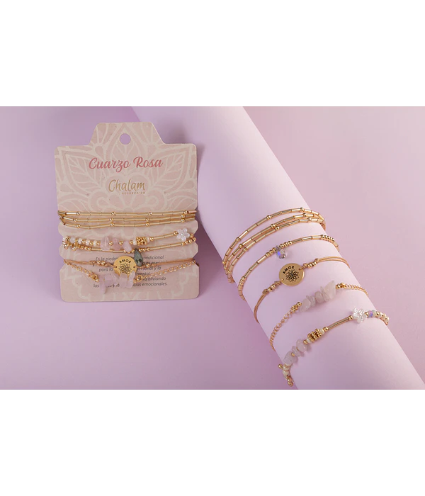 Juego de pulseras Piedras Naturales Cuarzo Rosa
