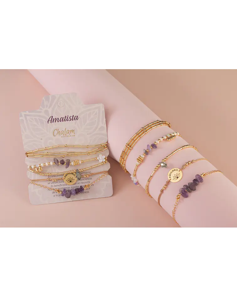 Juego de Pulseras Piedras Naturales Amatista