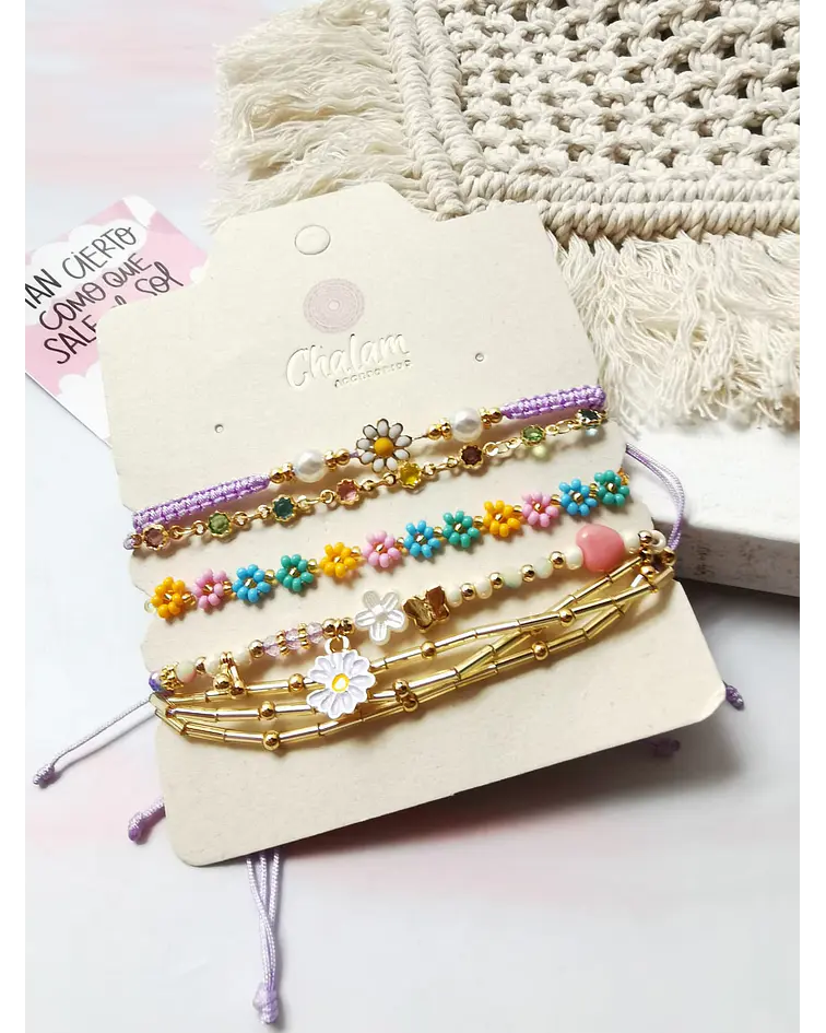 Juego de Pulseras flores 