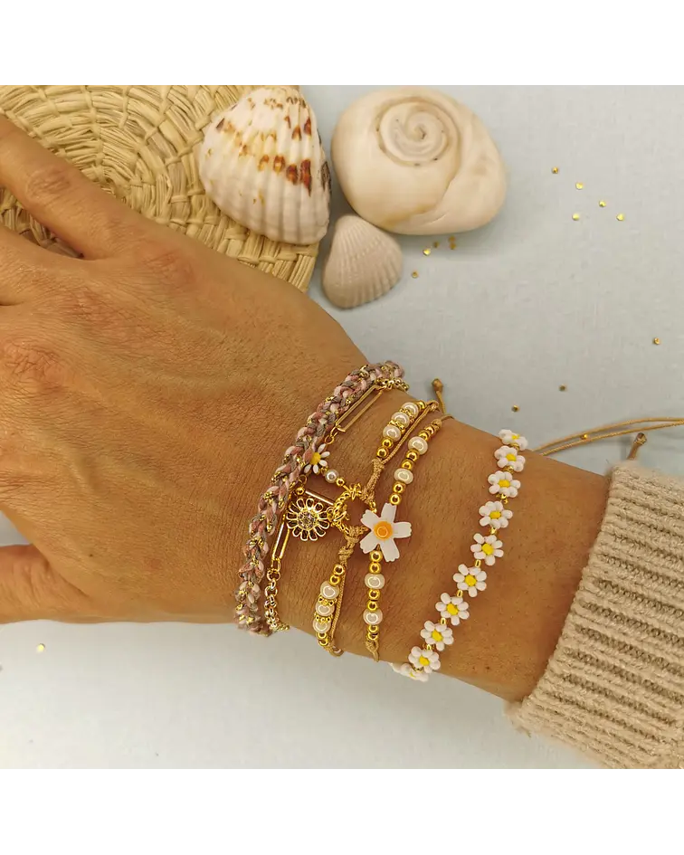 Juego de Pulseras Maragaritas Café